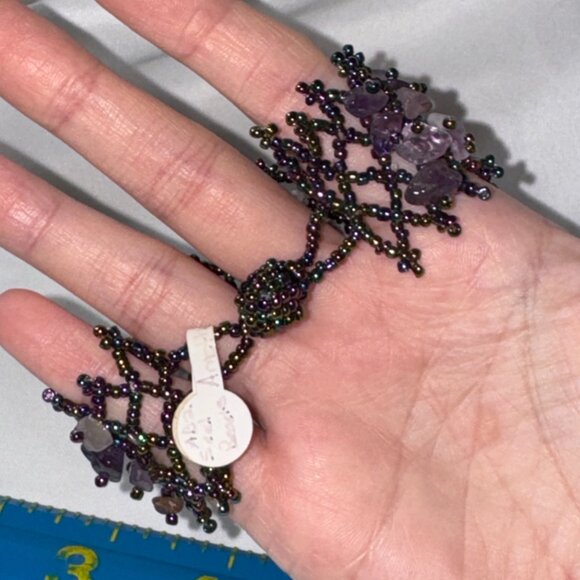 7 1/8" Natural Amethyst Gemstone chip beads stretchy Net Bracelet - Picture 2 of 12